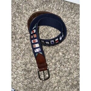 Vtg Beer Cans Belt Blue The Belted Cow Co Made in USA Maine Leather Size 40